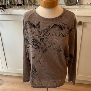 Cop Copine Brown romantic woman Graphic Long Dolman raglan Sleeve slub finish